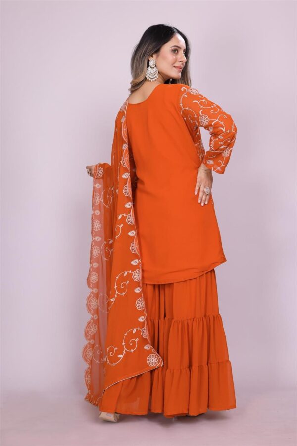 Buy Embroidered Fox Georgette Sharara Suit with Dupatta - Image 5