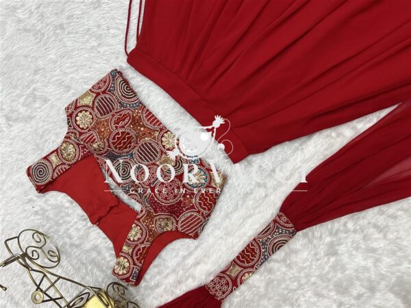Shop Fox Georgette Embroidered Lehenga Choli Set with Neck Belt Dupatta - Image 11
