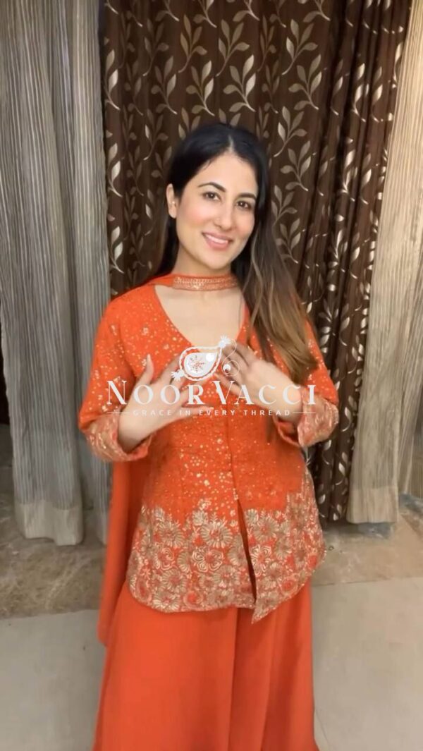 Buy Embroidered Fox Georgette Plazo Suit with Dupatta - Image 2