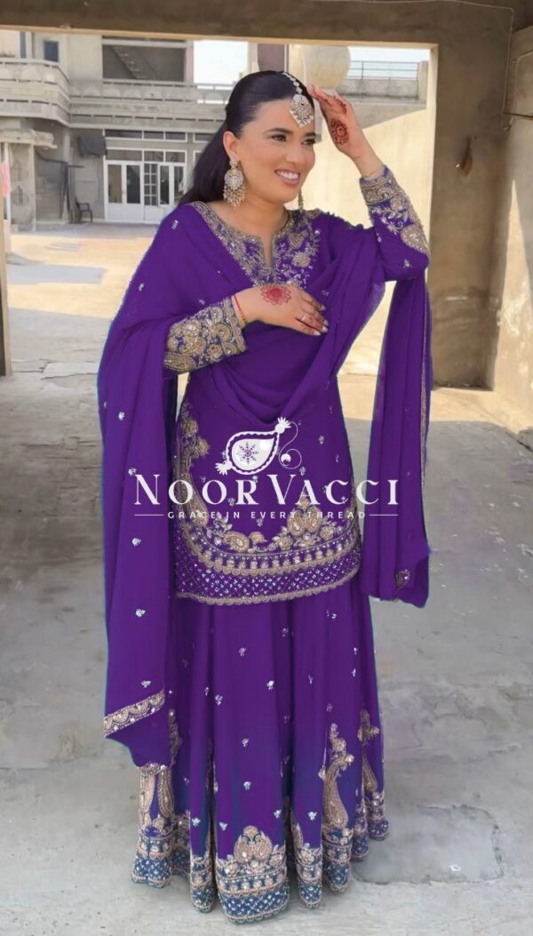 Shop Chinon Embroidered Sharara Suit with Sequins Work - Image 2