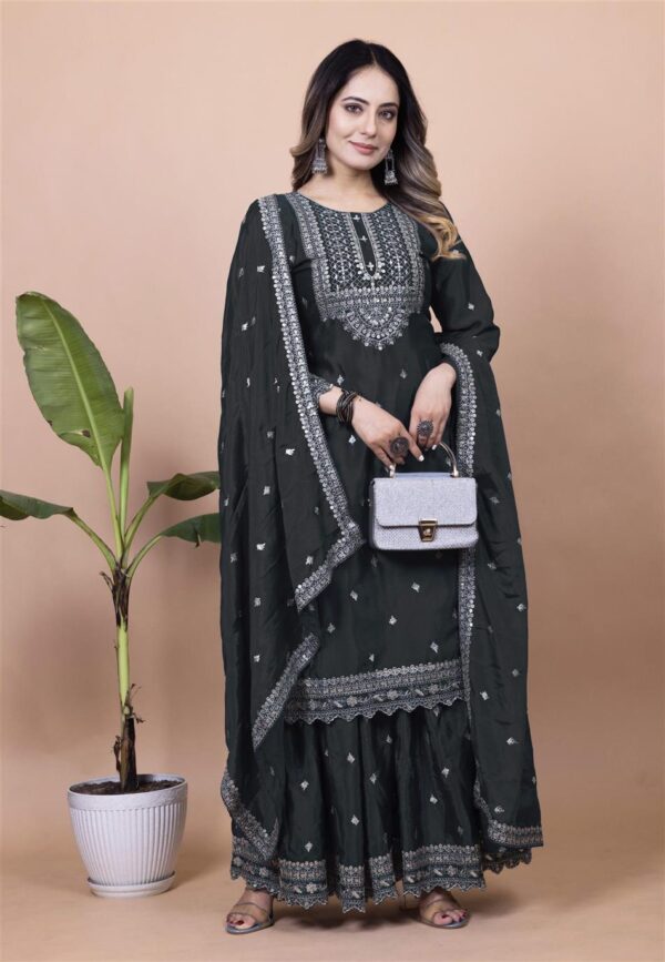 Buy Chinon Embroidered Sharara Suit with Sequin Detailing - Image 3