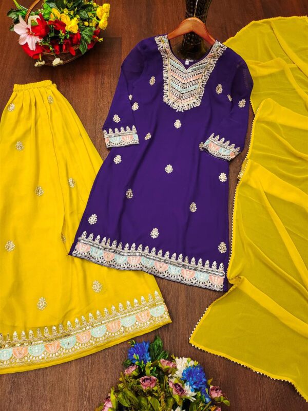 Shop Fox Georgette Embroidered Sharara Suit with Sequin Work - Image 7