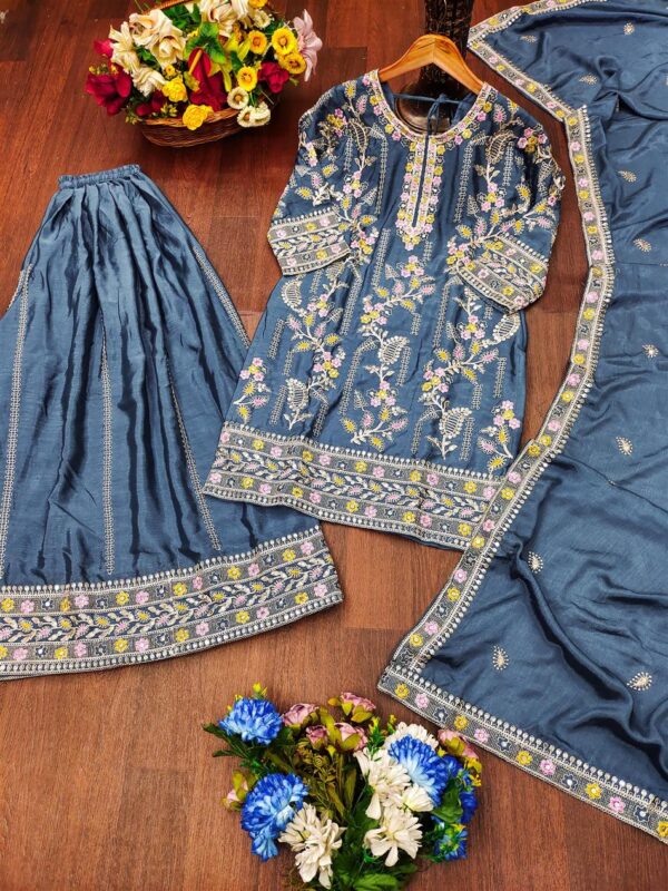 Shop Fox Georgette Embroidered Suit with Sequence Work and Dupatta - Image 6