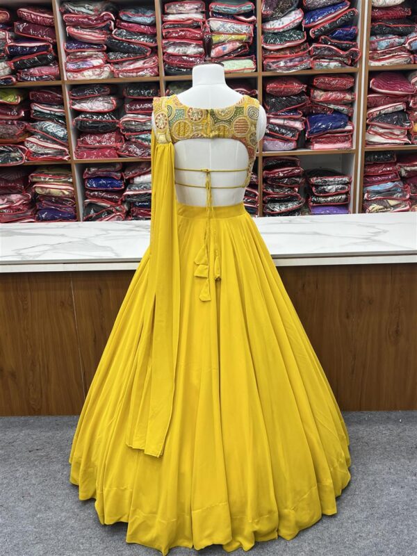 Shop Fox Georgette Embroidered Lehenga Choli Set with Neck Belt Dupatta - Image 9