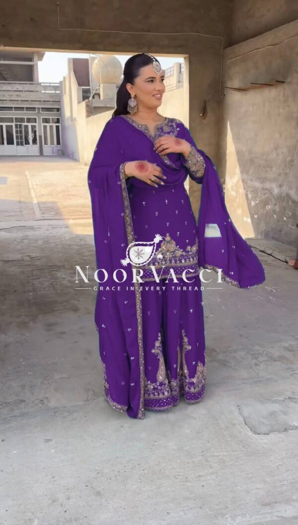Shop Chinon Embroidered Sharara Suit with Sequins Work - Image 3