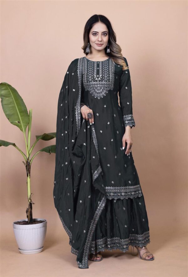 Buy Chinon Embroidered Sharara Suit with Sequin Detailing - Image 4