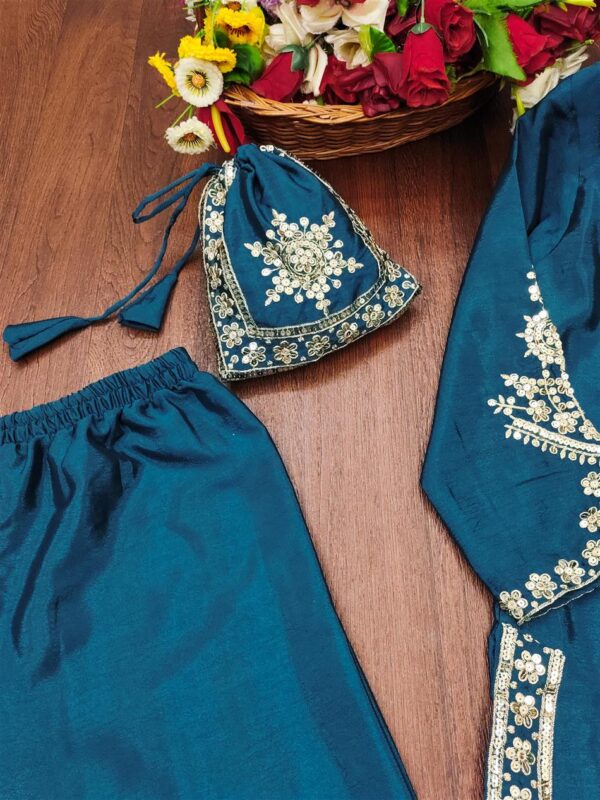 Buy Chinon Embroidered Suit with Front & Back Work and Dupatta - Image 6