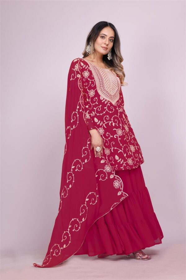 Shop Embroidered Fox Georgette Sharara Suit with Dupatta - Image 3