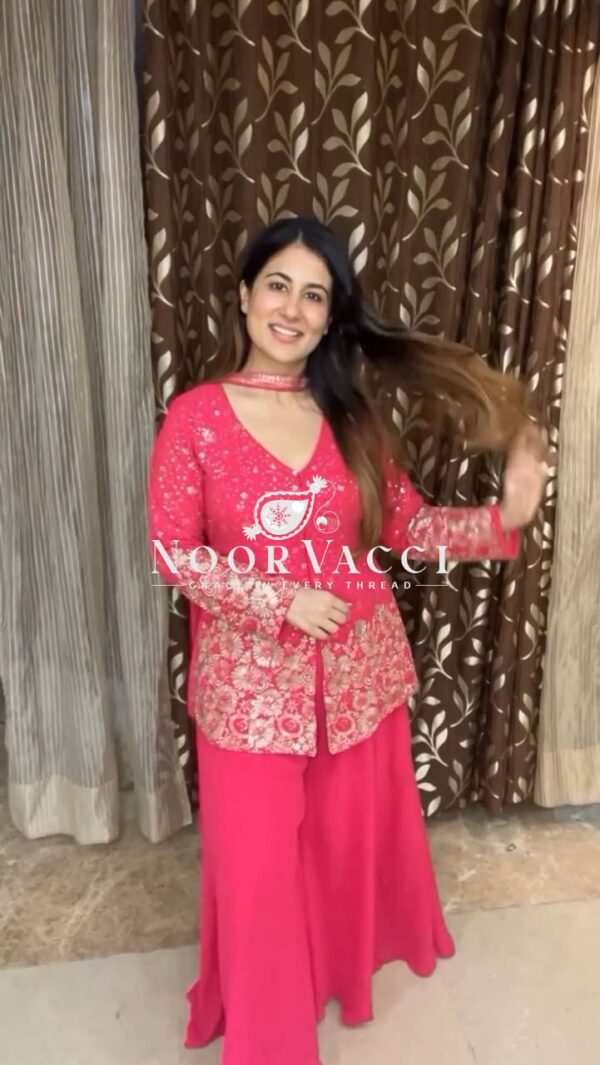 Buy Embroidered Fox Georgette Plazo Suit with Dupatta