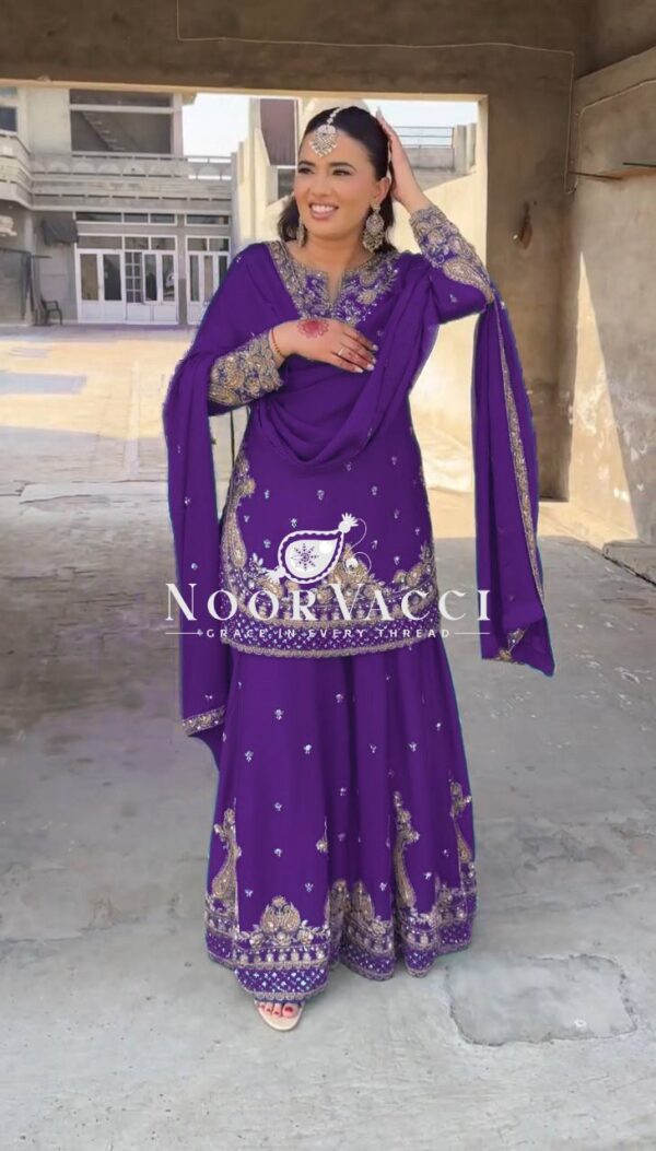 Shop Chinon Embroidered Sharara Suit with Sequins Work - Image 4