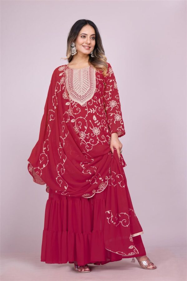 Shop Embroidered Fox Georgette Sharara Suit with Dupatta - Image 4