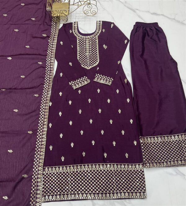 Shop Chinon Silk Straight Kurta Set with Dupatta – Elegant Pink Ensemble - Image 6