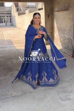 Shop Chinon Embroidered Sharara Suit with Sequins Work