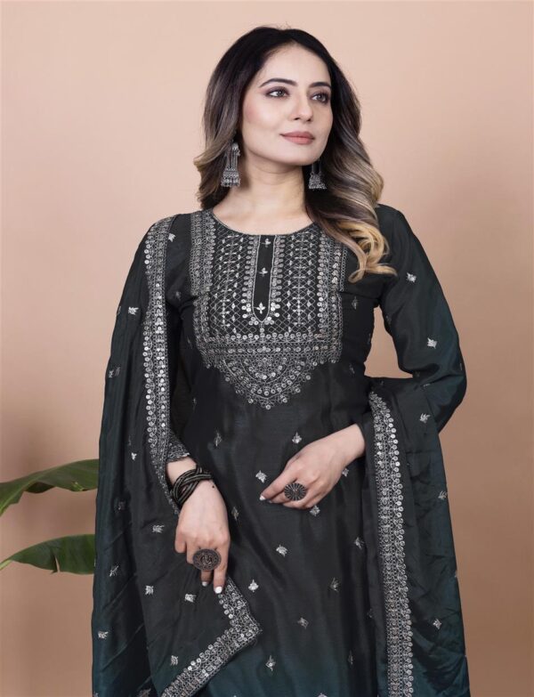 Buy Chinon Embroidered Sharara Suit with Sequin Detailing - Image 2
