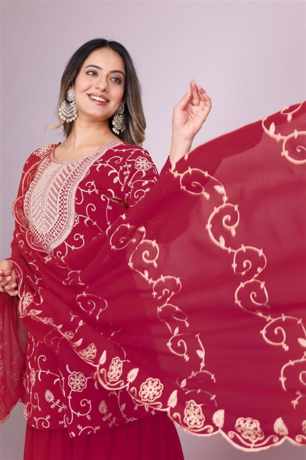 Shop Embroidered Fox Georgette Sharara Suit with Dupatta - Image 2