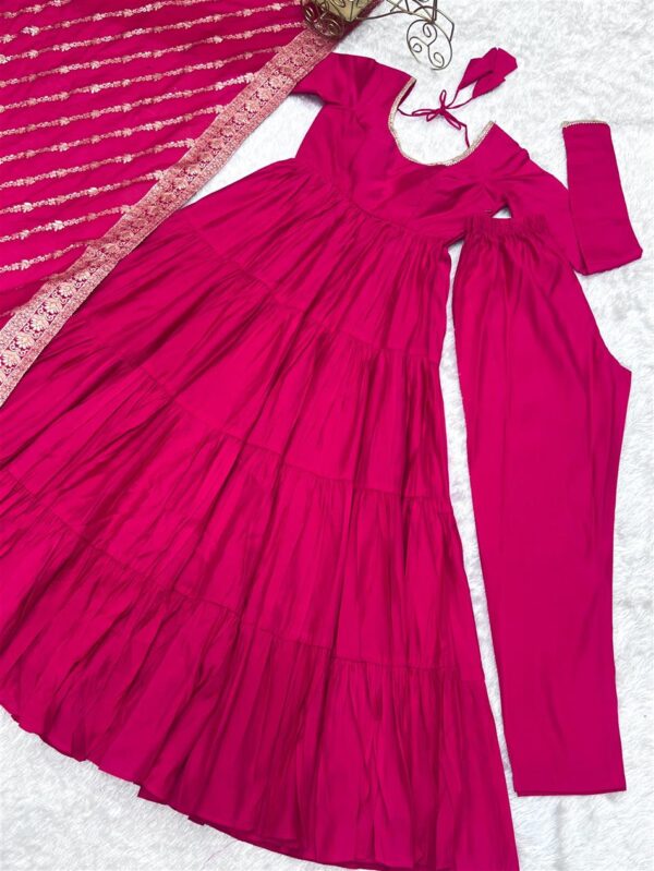Buy Pink Romansilk Chanderi Anarkali Set with Banarasi Dupatta - Image 12