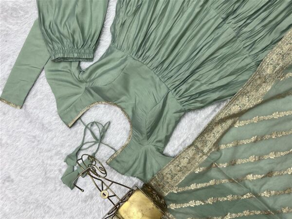 Shop Romansilk Chanderi Anarkali Set with Banarasi Dupatta - Image 11