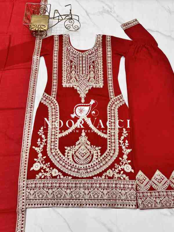 Vichitra Silk Embroidered Straight Kurta Set with Dupatta & Pant – Ready to Wear - Image 9