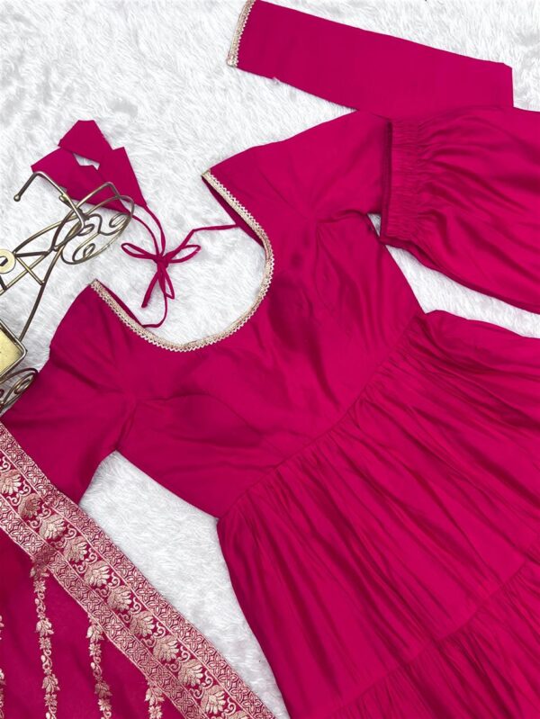 Buy Pink Romansilk Chanderi Anarkali Set with Banarasi Dupatta - Image 13