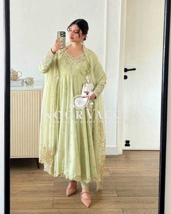 Shop Heavy Georgette Embroidered Rembo Sequence Gown Set with Dupatta
