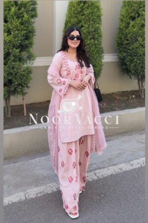 Buy Pure Natural Crepe Embroidered Top with Farshi Palazzo & Dupatta Set