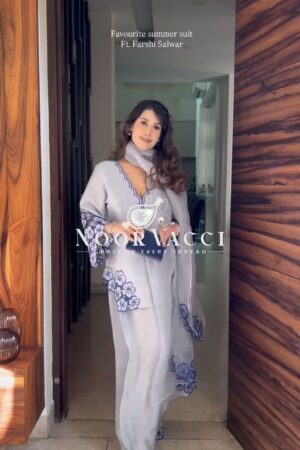 Buy Pure Natural Crepe Embroidered Cutwork Top with Farshi Palazzo & Organza Dupatta