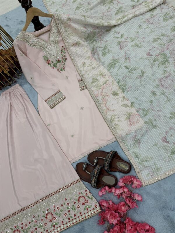 Buy Pure Natural Crepe Embroidered Palazzo Set with Chinon Silk Digital Print Dupatta - Image 12