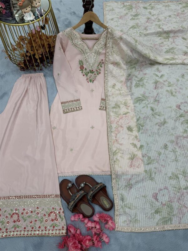 Buy Pure Natural Crepe Embroidered Palazzo Set with Chinon Silk Digital Print Dupatta - Image 10