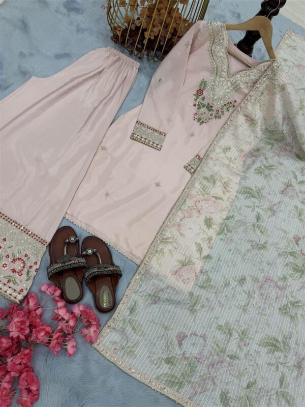 Buy Pure Natural Crepe Embroidered Palazzo Set with Chinon Silk Digital Print Dupatta - Image 11