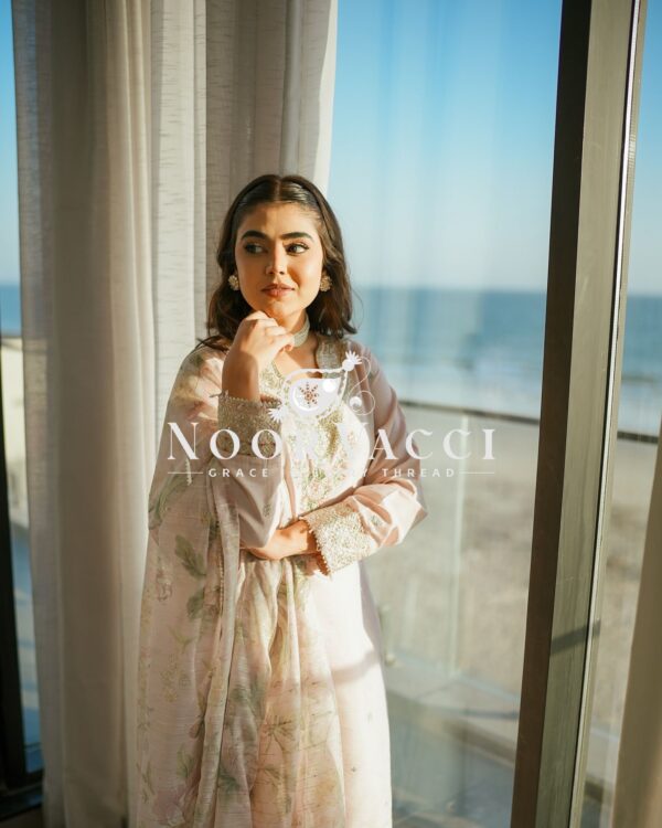 Buy Pure Natural Crepe Embroidered Palazzo Set with Chinon Silk Digital Print Dupatta - Image 2