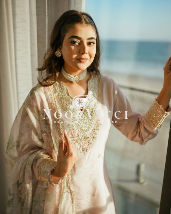 Buy Pure Natural Crepe Embroidered Palazzo Set with Chinon Silk Digital Print Dupatta - Image 4
