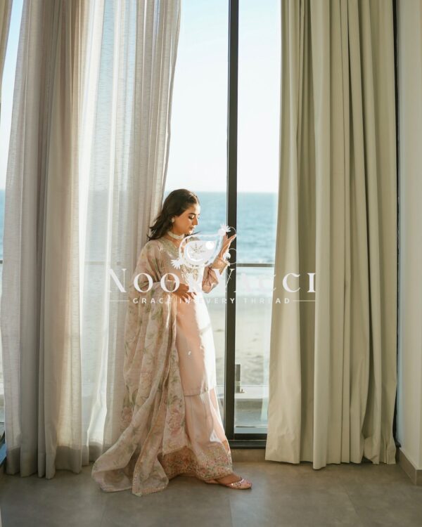 Buy Pure Natural Crepe Embroidered Palazzo Set with Chinon Silk Digital Print Dupatta