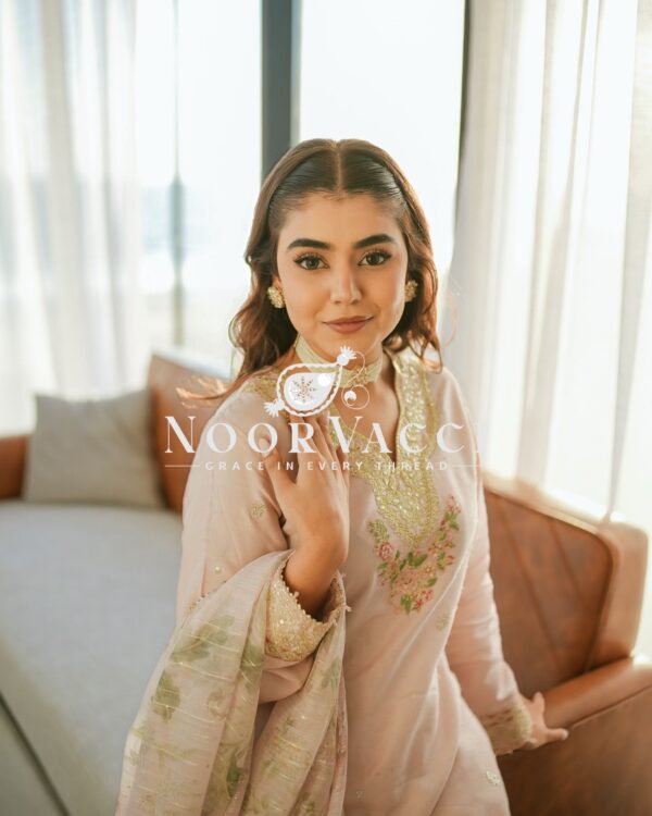 Buy Pure Natural Crepe Embroidered Palazzo Set with Chinon Silk Digital Print Dupatta - Image 8
