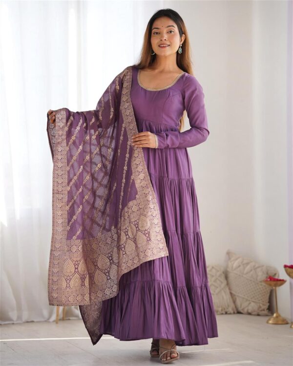 Shop Pink Romansilk Chanderi Anarkali Set with Banarasi Dupatta