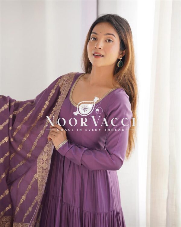 Shop Pink Romansilk Chanderi Anarkali Set with Banarasi Dupatta - Image 8