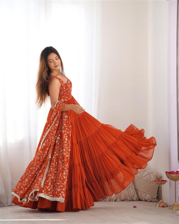 Buy Fox Georgette Heavy Flair Anarkali Set with Embroidered Dupatta - Image 9