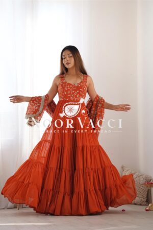 Buy Fox Georgette Heavy Flair Anarkali Set with Embroidered Dupatta