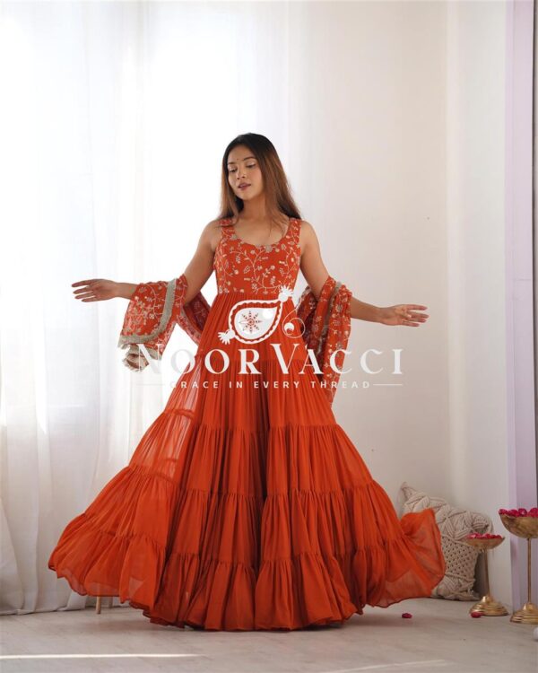 Buy Fox Georgette Heavy Flair Anarkali Set with Embroidered Dupatta