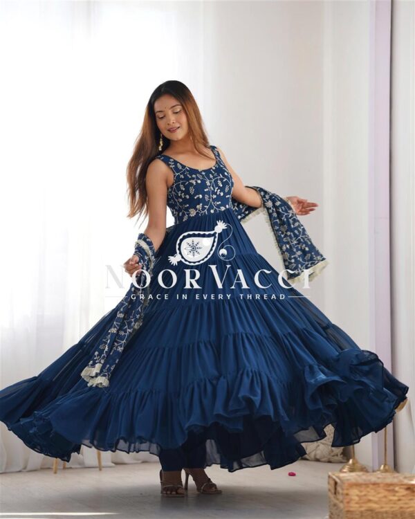 Buy Fox Georgette Heavy Flair Anarkali Set with Embroidered Dupatta - Image 9