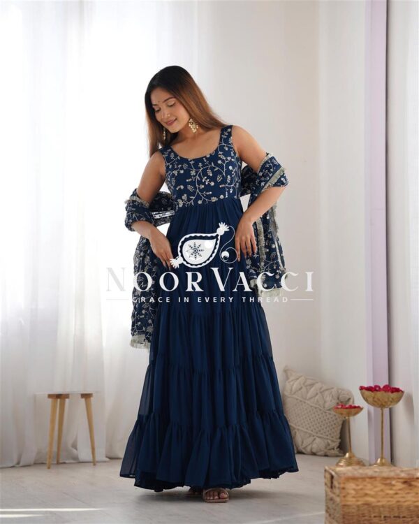 Buy Fox Georgette Heavy Flair Anarkali Set with Embroidered Dupatta - Image 7