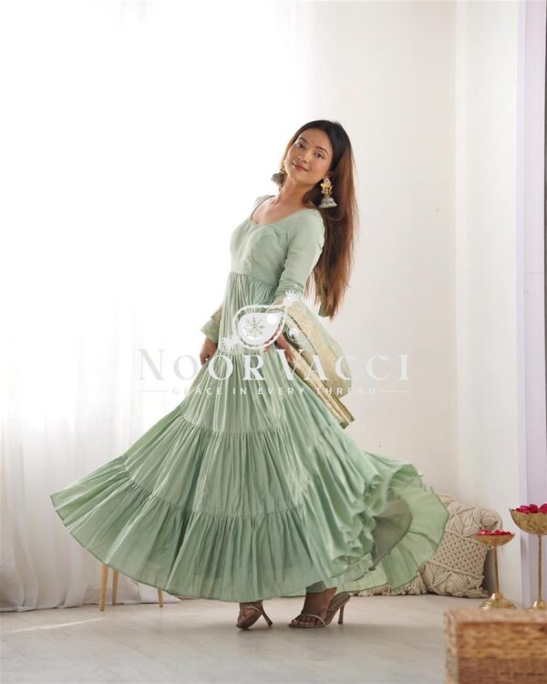 Shop Romansilk Chanderi Anarkali Set with Banarasi Dupatta