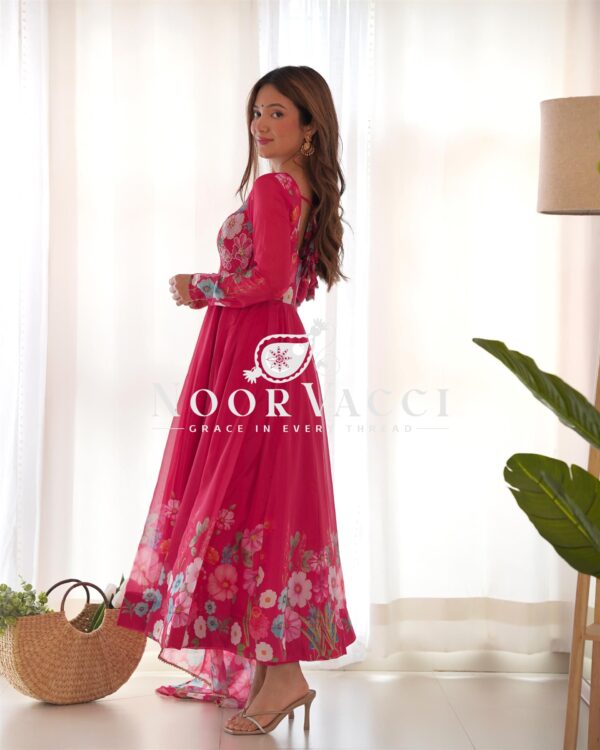 Shop Black Floral Organza Anarkali Suit Set with Dupatta and Pant - Image 4