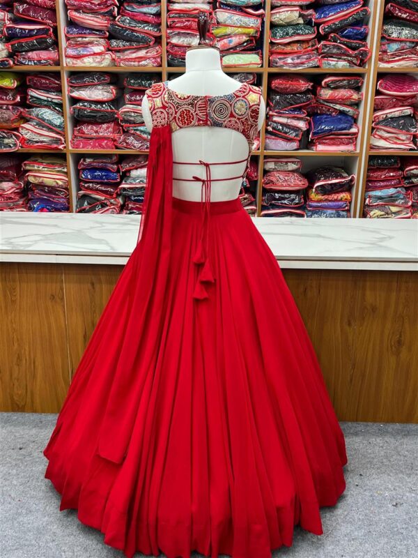 Shop Fox Georgette Embroidered Lehenga Choli Set with Neck Belt Dupatta - Image 8