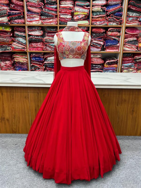 Shop Fox Georgette Embroidered Lehenga Choli Set with Neck Belt Dupatta - Image 9