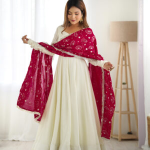 Vichitra Silk Kali-Cut Anarkali Set with Dupatta and Pant