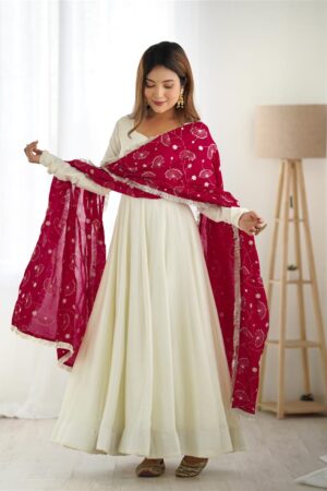 Buy Vichitra Silk Kali-Cut Anarkali Set with Dupatta and Pant