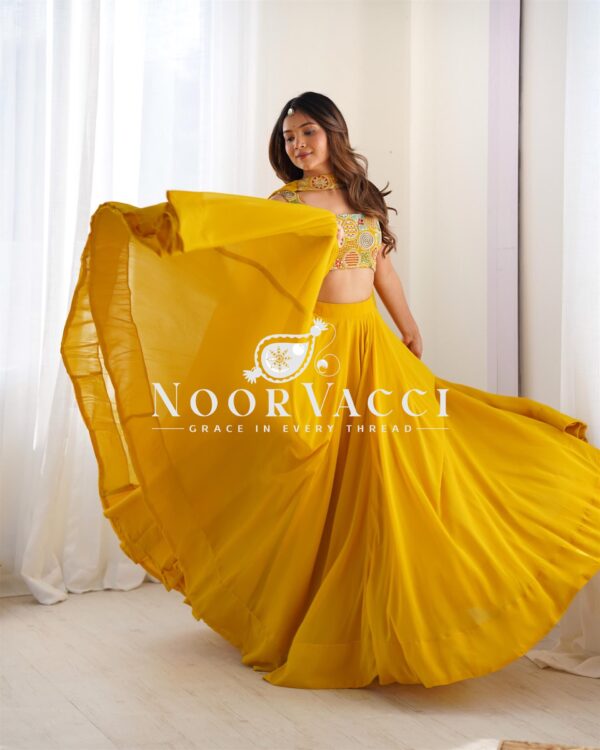 Shop Fox Georgette Embroidered Lehenga Choli Set with Neck Belt Dupatta - Image 7