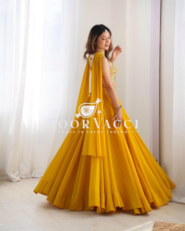Shop Fox Georgette Embroidered Lehenga Choli Set with Neck Belt Dupatta - Image 8