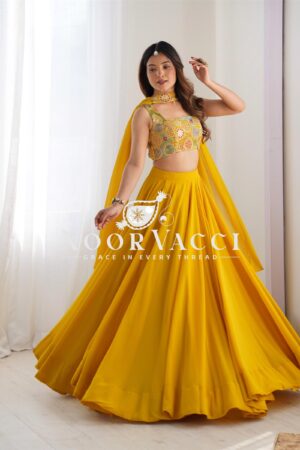 Shop Fox Georgette Embroidered Lehenga Choli Set with Neck Belt Dupatta