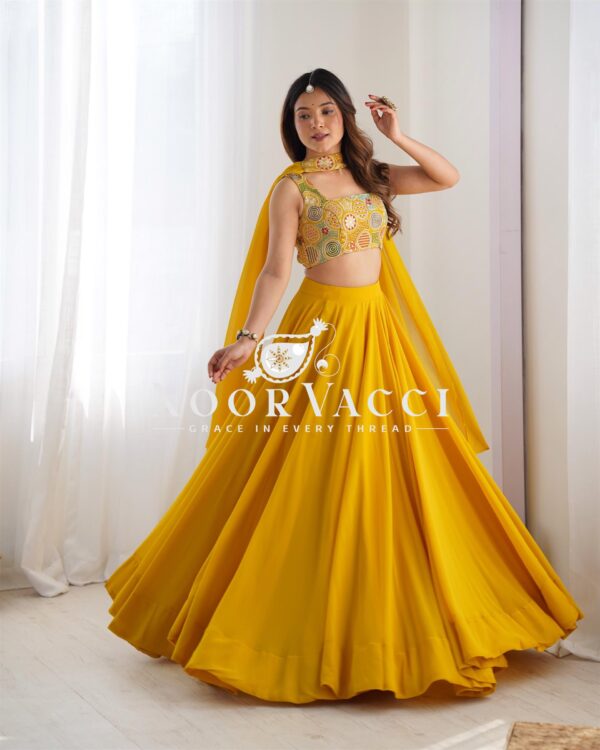 Shop Fox Georgette Embroidered Lehenga Choli Set with Neck Belt Dupatta